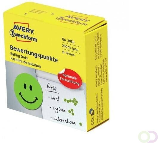 Avery Zweckform Avery rating dots diameter 19 mm rol met 250 stuks smiley groen